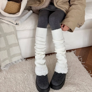 Jambières En Tricot Pour Femmes Chaussettes En Coton Côtelé Chaudes Épaisses Couvre-mollets D'hiver Style Décontracté Y2K