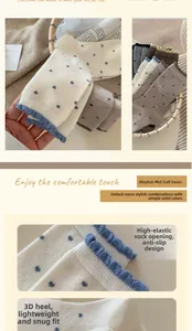 Detail of wool socks featuring cute polka dots and a ruffled elastic anti-slip cuff