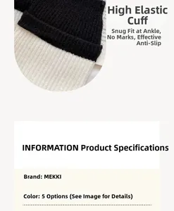 Close-up of high-elastic knit cuffs on color-block leg warmers with grey patchwork detail