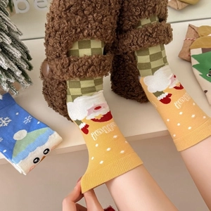 Cute Christmas cartoon cotton mid-calf socks with Santa Claus and Snowman patterns