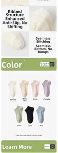 Detail view of cotton ankle socks showing rib knit cuffs and seven colors collection
