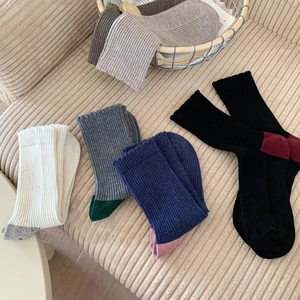 Winter vintage ribbed wool blend mid-calf socks in assorted multicolor color-block designs
