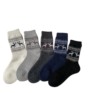 5-pack Fair Isle wool socks for women featuring reindeer patterns and winter knit texture