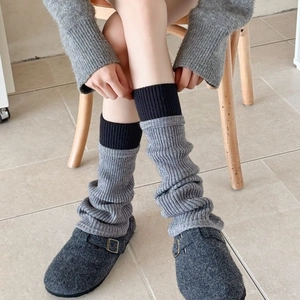 Ribbed Knit Leg Warmers Acrylic Blend Color Block Patchwork Winter Warm Japanese Style Women Flare Trumpet Cuff