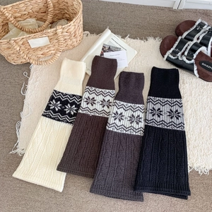 Winter Fair Isle cable knit leg warmers with elk snowflake pattern in four neutral colors