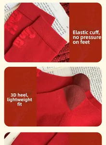 Detail of red Year of the Horse cotton socks featuring elastic cuffs and 3D heel design