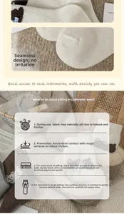 Close-up of seamless toe stitching and wool sock pilling care instructions card