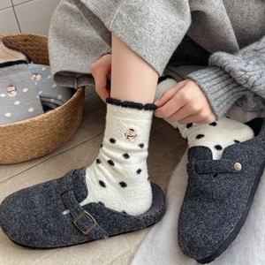 Chaussettes d'hiver thermiques avec broderie bonhomme de neige et pois noirs