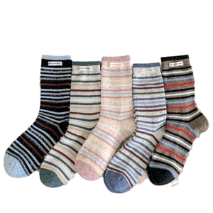 Five-pack of wool striped mid-calf socks with inspirational labels for winter warmth