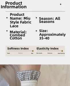 Detailed view of women's combed cotton socks with checkered lace trim and bubble cuff