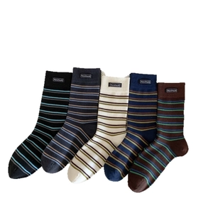 Classic striped cotton crew socks with handmade label in five assorted retro colors