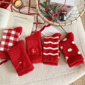 Chaussettes En Peluche Rouges Hiver Pour Femmes Fausse Fourrure Épaisses Chaudes Mi Mollet Sommeil Noël Nouvel An Cadeau