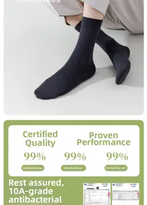 Detail of grey crew socks with 10A grade antibacterial rib knit breathable fabric