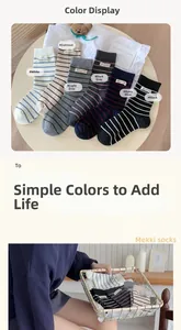 Detail view of striped wool socks set in six colors with 'have a good time' fabric labels