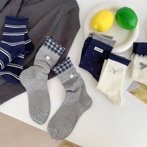 Damen Mittelhohe Socken Gekämmte Baumwolle Schleife Herzanhänger Gestreift Gepunktet Gerippt Koreanischer Stil Modisch