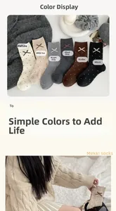 Detail of wool knit mid-calf socks with polka dots and cross embroidery in six colors
