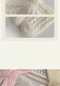 Detail of seamless toe and plush mink velvet texture on winter crew socks for women