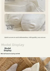 Detail of comfortable cotton knit mid-calf socks with seamless toe and frill trim