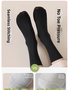 Macro detail of seamless toe stitching on durable black cotton mid-calf socks for men
