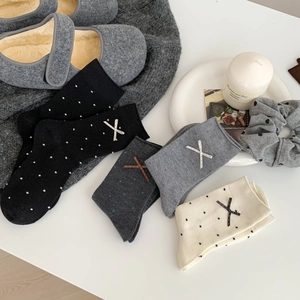Women Mid Calf Socks Polka Dot Pattern Bow Decoration Cotton Blend Warm Crew Socks Autumn Winter Slouchy Socks Casual Hosiery