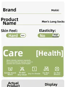 Detailed size and care guide for high elastic cotton socks with washing instructions