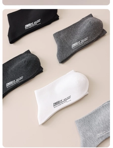 Detail view of cotton business socks showing knit texture in black and grey tones