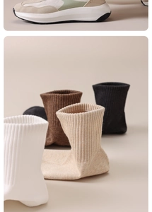 Detailed view of ribbed knit crew socks in neutral tones with soft cotton texture