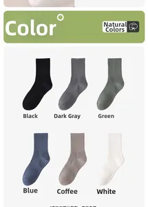 Lot de six chaussettes en coton mi-mollet en noir, gris, vert, bleu, marron et ivoire