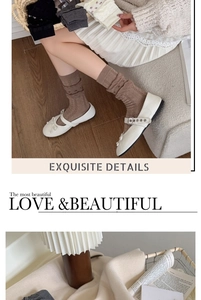Exquisite hollow-out knit mid-calf socks with vintage tulip patterns and lace texture