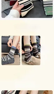 Detailed close-up of thick striped wool socks for women in various warm autumn colors