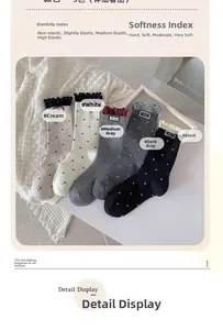 Detail of 5-pack cotton mid-calf socks with polka dots and ruffled lettuce trim