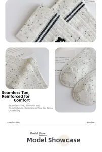 Close-up of knit cotton socks featuring reinforced toe and seamless stitching details