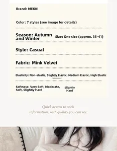 Detail view of thickened mink velvet socks material and size chart for autumn winter