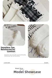 Detailed view of ruffle cuff cotton socks with flat-seam toe and reinforced durability