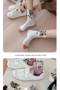 Detail showing cartoon bear patterns and contrast toe on soft cotton crew socks