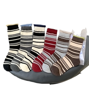 6-pack of striped wool blend crew socks with rolled cuffs and various vintage colors