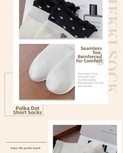 Detail of seamless toe and reinforced stitching on heart-patterned cotton socks
