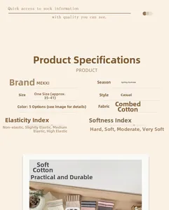 Detail specifications of combed cotton crew socks with ribbed cuffs and soft texture