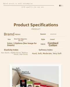 Detailed chart showing combed cotton material and size guide for women's mid-tube socks