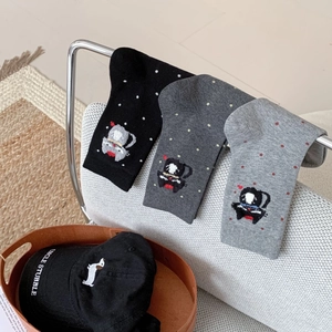 Cute cartoon cat polka dot socks and dog embroidery baseball cap in stylish gray set