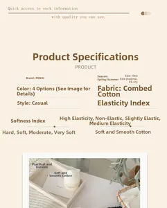 Close-up of combed cotton material details and size specs for white hollow socks
