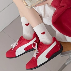 Chaussettes Mi-Mollet Femmes Coton Peigné Broderie Cœur Tricot Côtelé Style Ins Japonais Minimaliste Décontracté Respirant Doux