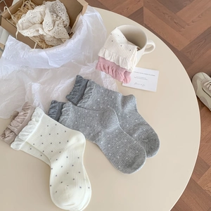 Chaussettes femme en coton à volants et pois dans un style esthétique coréen doux
