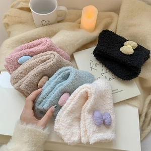 Five colors of warm coral fleece socks with cute bows for winter home sleep wear