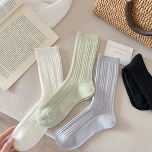 Close-up of four-color breathable mesh crew socks with vertical ribbed texture detail