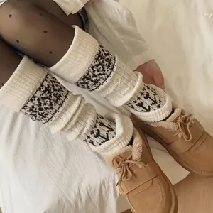 Fair Isle knit leg warmers with geometric pattern for winter boots and leggings