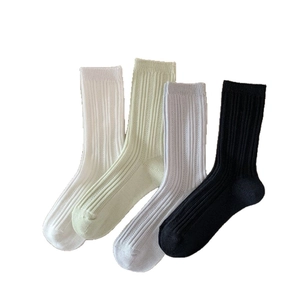 Breathable ribbed crew socks for women in white green grey and black cotton blend