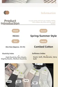 Detailed specs of MEKKI striped cotton socks in black, grey and khaki colors