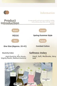 Detailed infographic showing five-pack combed cotton socks in assorted colors for women