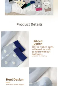 Détail des bords élastiques et des talons renforcés des chaussettes bébé en coton à pois